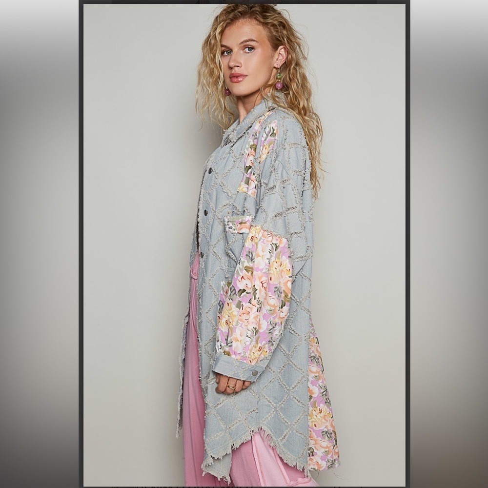 POL Floral Patchwork Jacket Duster Denim S 🩷 - Picture 4 of 7